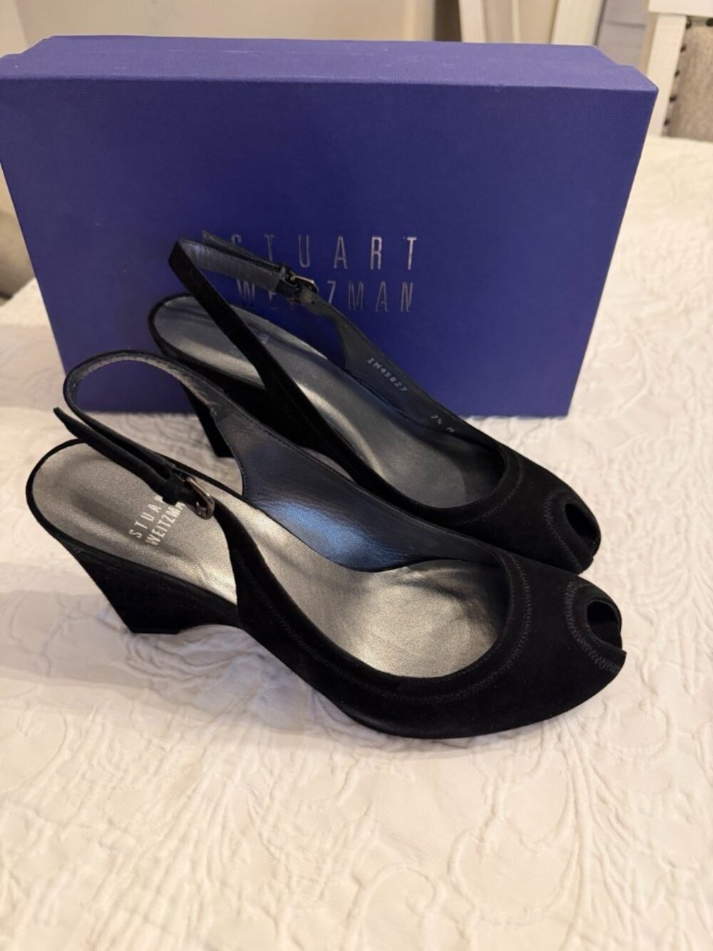 STUART WEITZMAN PEAKOSLING WEDGES BLACK SUEDE - Picture 8 of 8